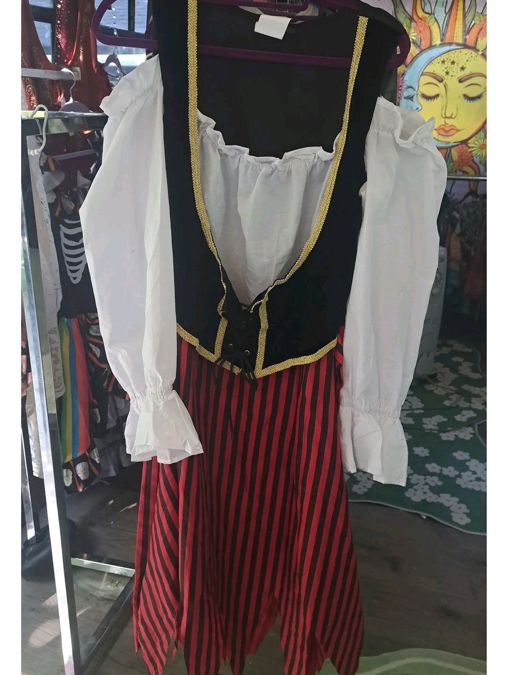 Scarlet Sea Rogue Plus Size Pirate Wench Dress – Corset Vest Striped Handkerchie - Picture 1 of 3